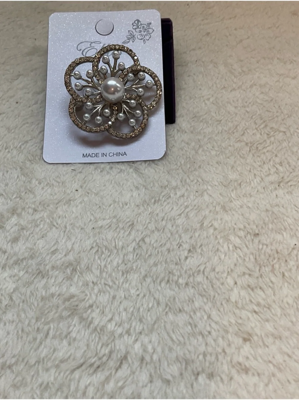 Gold and White Floral Pearl Brooch Pin